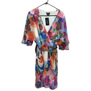 City Chic NWT Floral Wrap Dress Ivory Multicolor V Neck Sz 16 Boho Chic‎